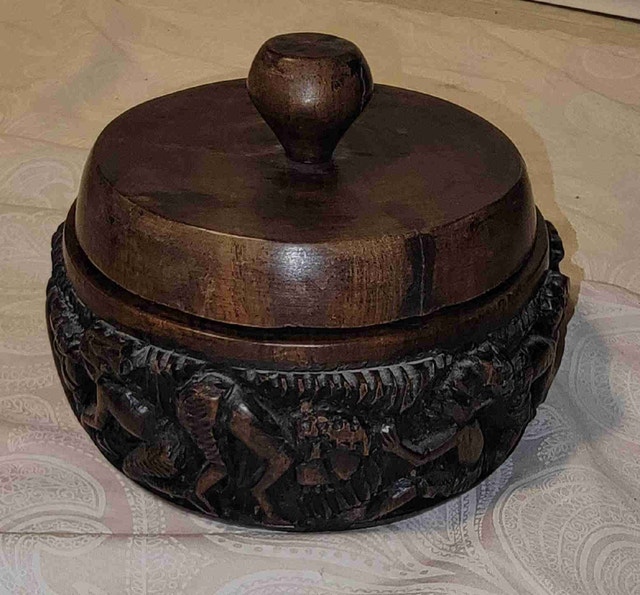 African carved hardwood bowl with lid