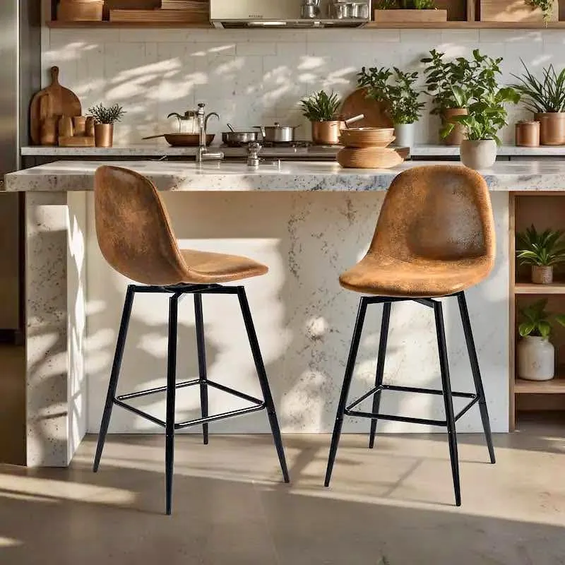 Set of 2 Fabric Counter Stools with Curved Back -#2230-31 thumbnail