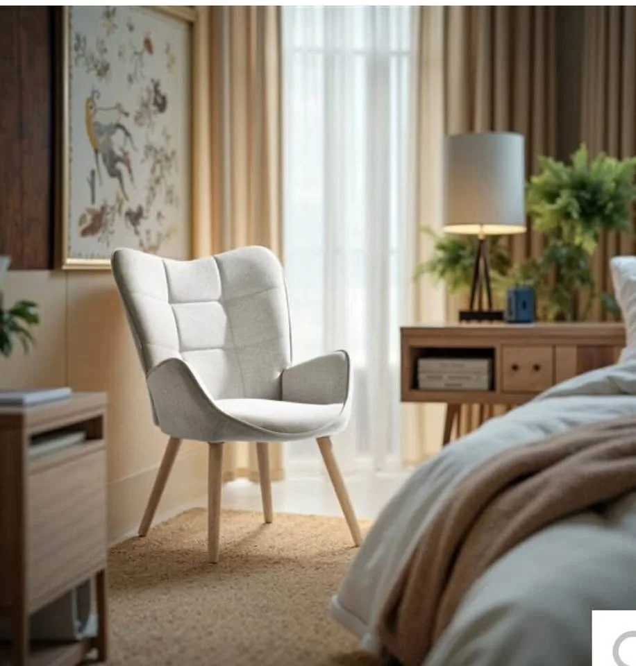 Beige Wingback Accent Chair w/ Skin-Friendly Fabric image indicator(2)