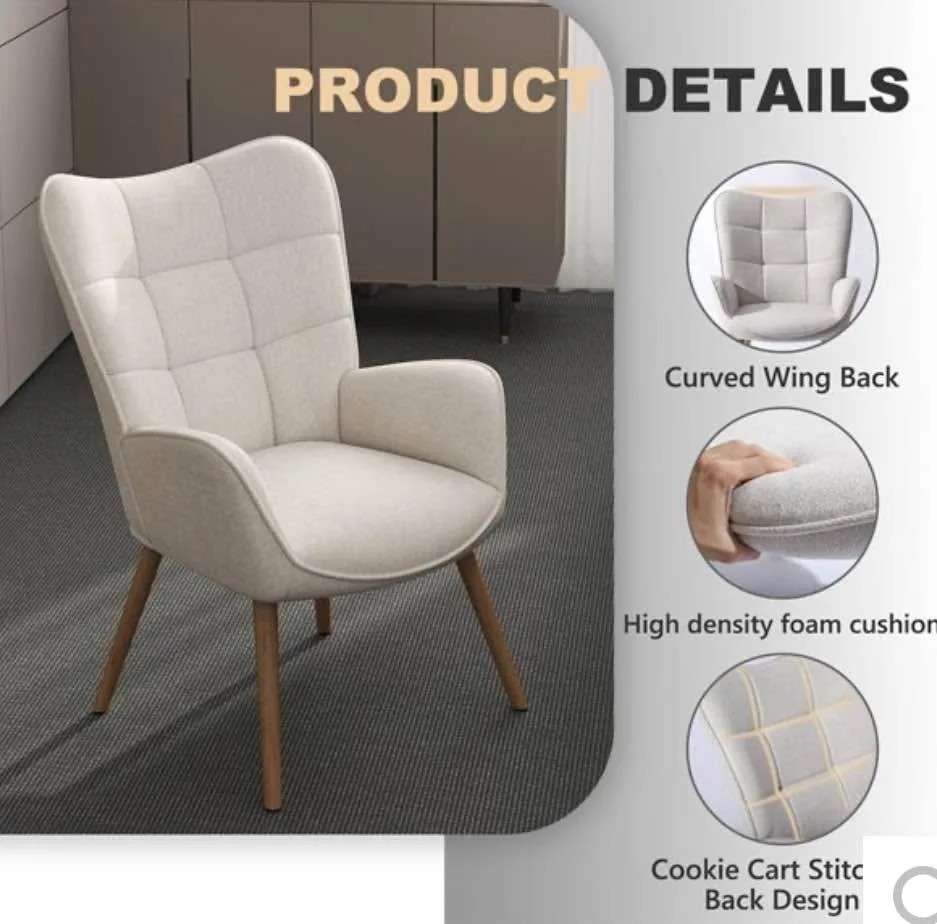 Beige Wingback Accent Chair w/ Skin-Friendly Fabric image indicator(3)