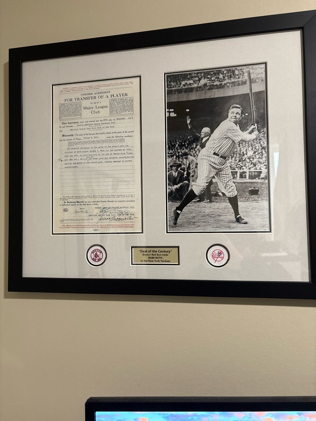 “Deal of the Century” Babe Ruth trade contract framed print