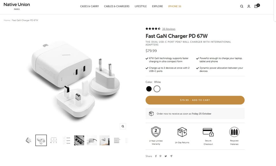 Native Union Fast GaN Charger PD 67W – Brand New Sealed - photo 2