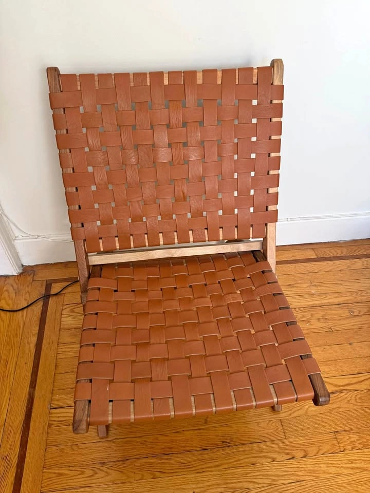 Woven Leather and Wood Folding Chair