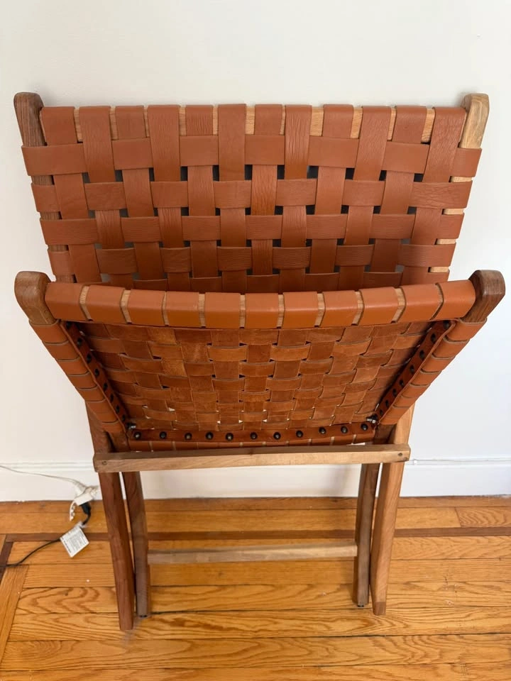 Woven Leather and Wood Folding Chair - photo 2