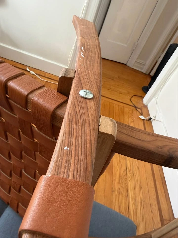 Woven Leather and Wood Folding Chair - photo 3