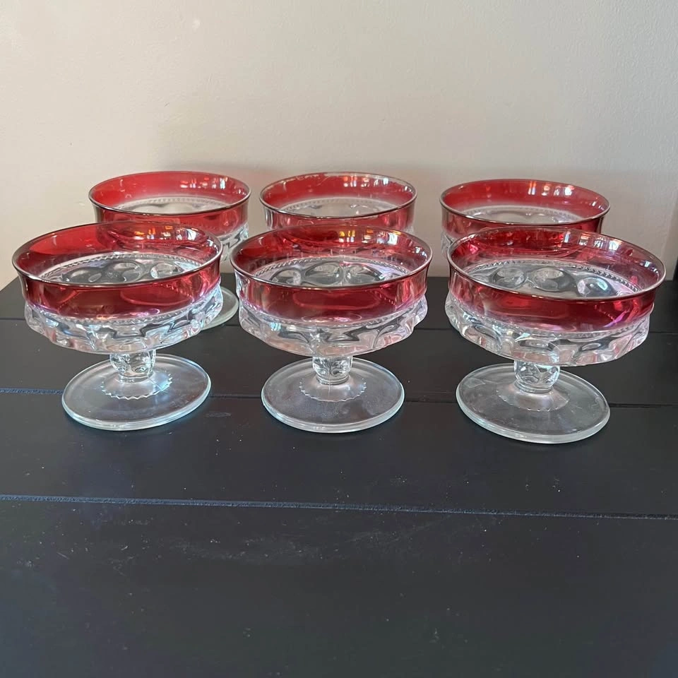 Set of 6 Indiana Glass King's Crown Cranberry Sherbet Glasses - photo 2