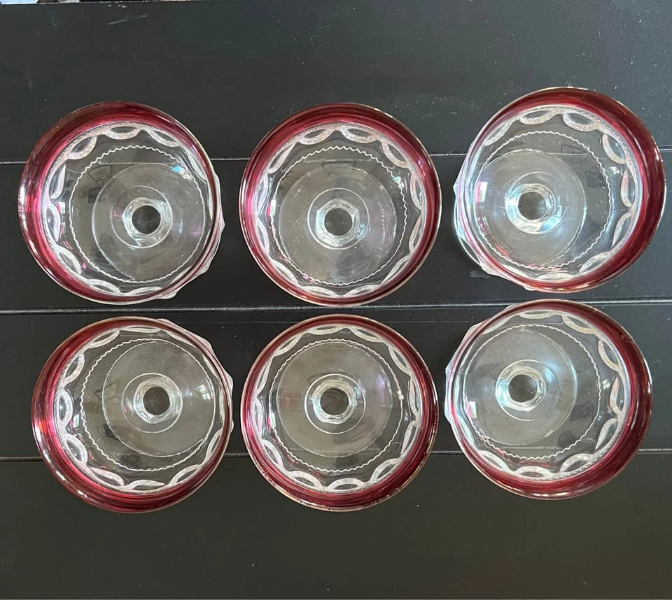 Set of 6 Indiana Glass King's Crown Cranberry Sherbet Glasses - photo 3
