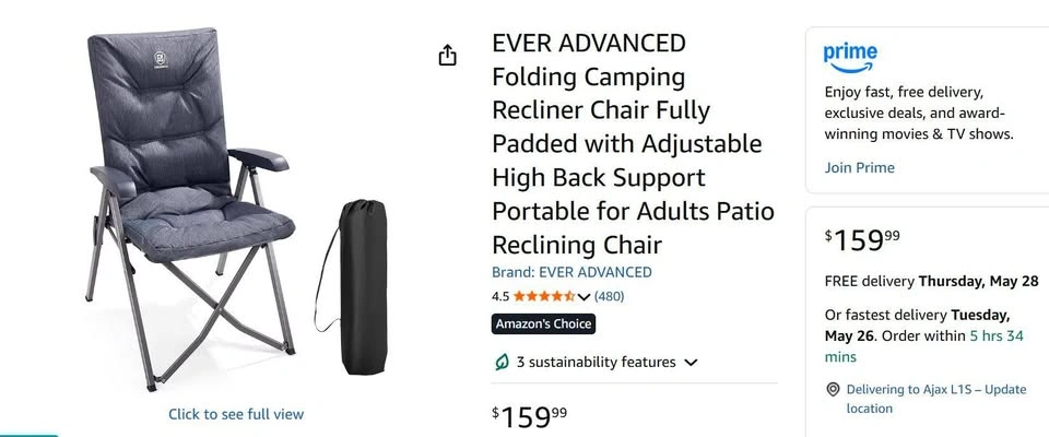 NEW Ever Advanced Recliner Camping Chair - photo 2