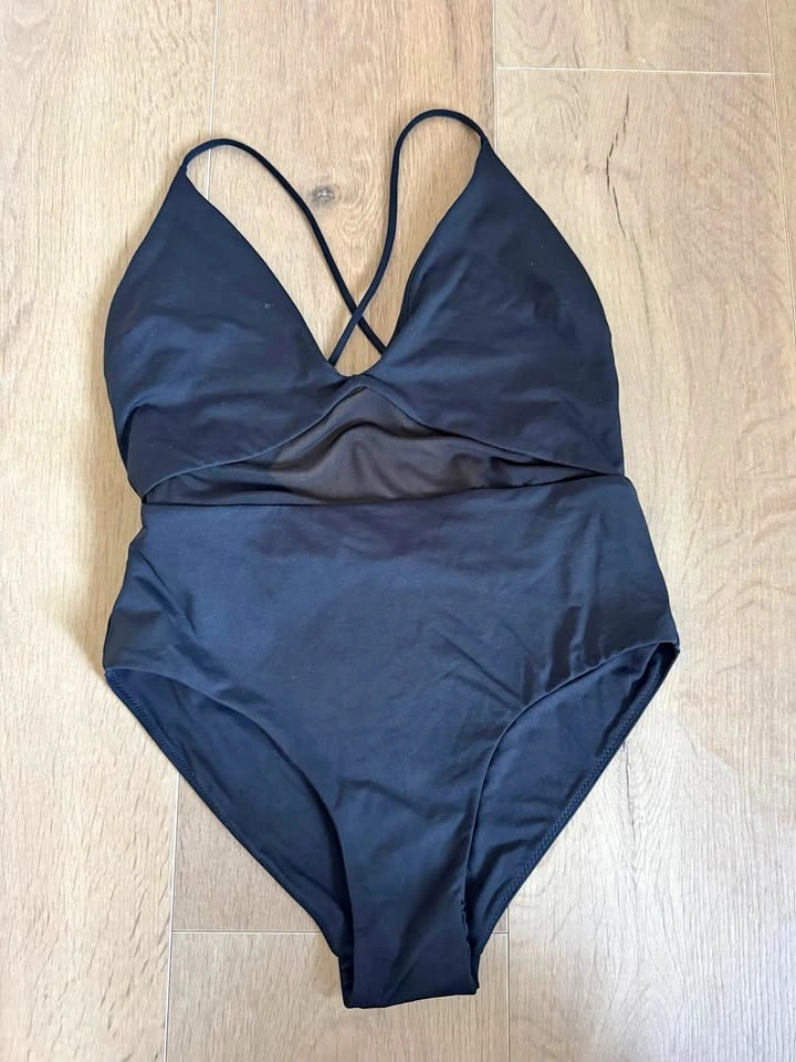 Zara Black Mesh Cut-Out Criss-Cross Straps One-Piece Swimsuit S