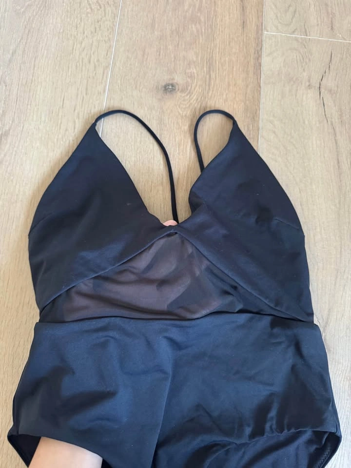 Zara Black Mesh Cut-Out Criss-Cross Straps One-Piece Swimsuit S - photo 2