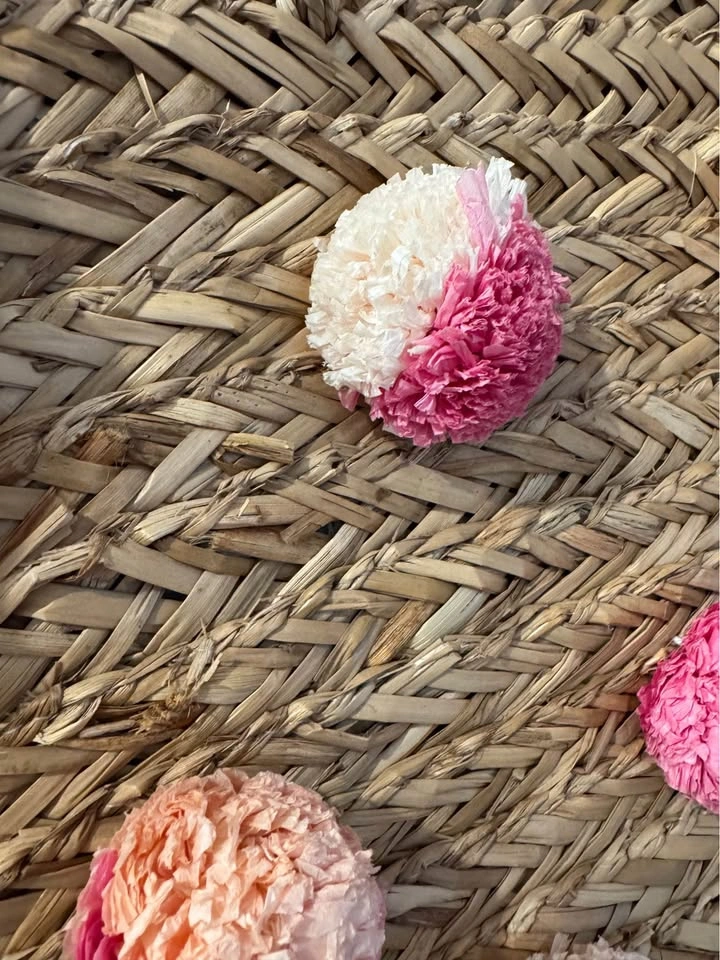 Woven Straw Pom Pom Cooler Tote Bag - photo 2
