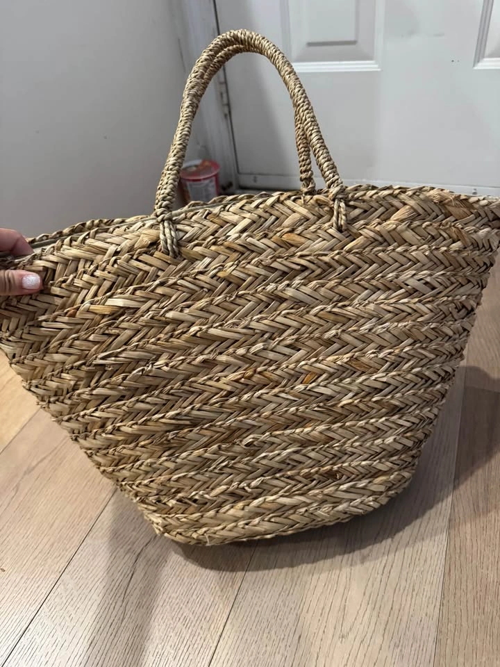 Woven Straw Pom Pom Cooler Tote Bag - photo 4