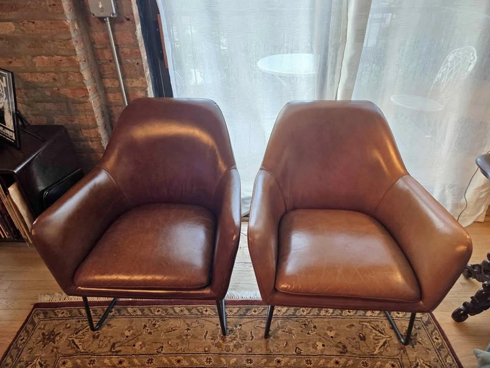 Crate and Barrel Clancy Leather Accent Chair Pair