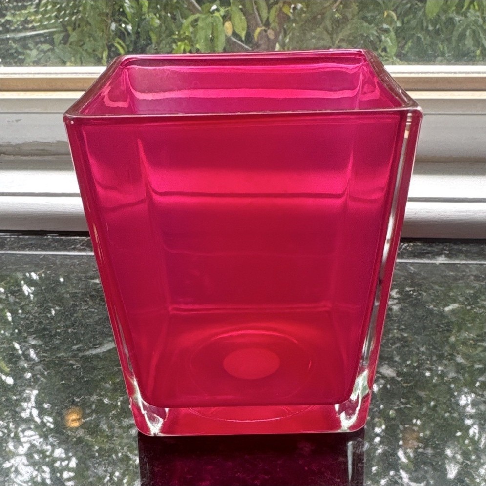 Teleflora Pink Square Solid Glass Vase Decorative Art Glass