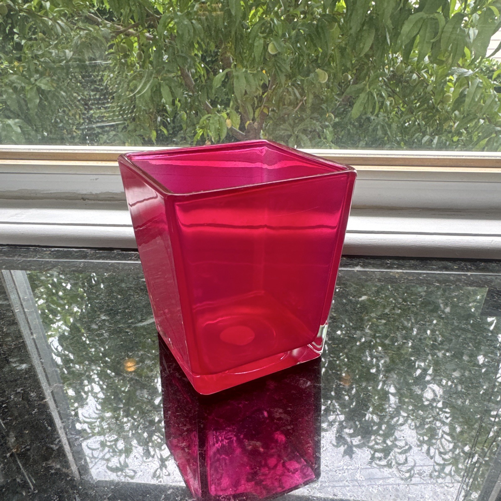 Teleflora Pink Square Solid Glass Vase Decorative Art Glass - photo 2