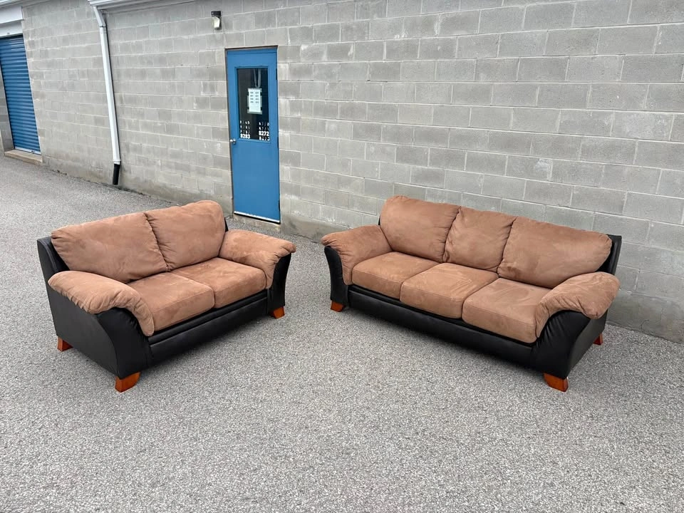 Beige & Brown 2 Piece Sofa Set - Free Delivery