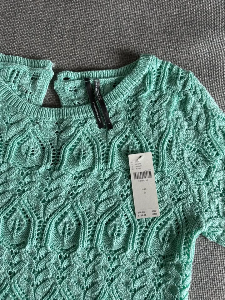 By Anthropologie Crochet Stitched Sweater Tee ~ S NEW⚽️ - photo 5