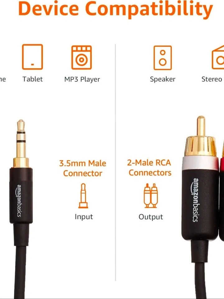 3.5 Aux to 2 Male RCA Adapters, Audio Cable 15 Ft/4.6 m - photo 2