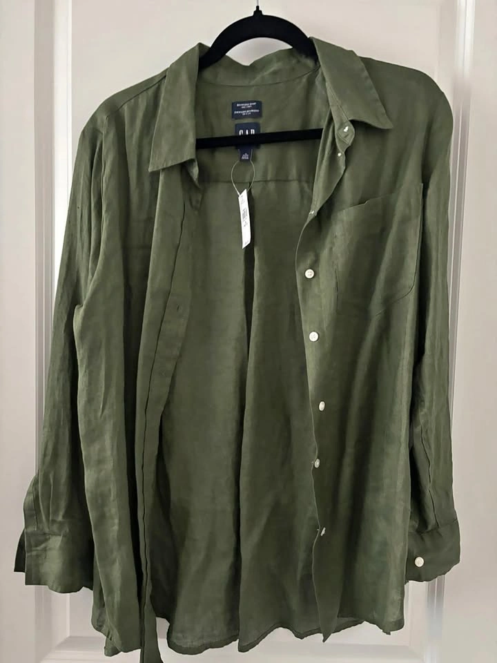 GAP Women's Linen Boyfriend Shirt - Jungle green - Size MP⚽️