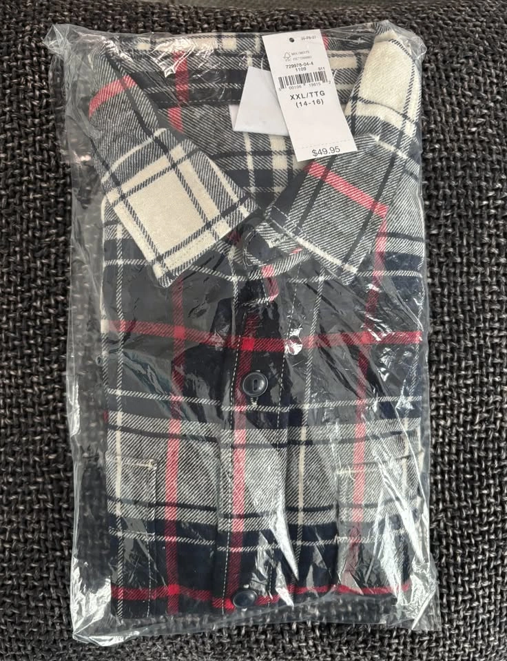 GAP Boy's Organic Cotton Flannel Shirt XXL | Red Navy Plaid⚽️ - photo 2