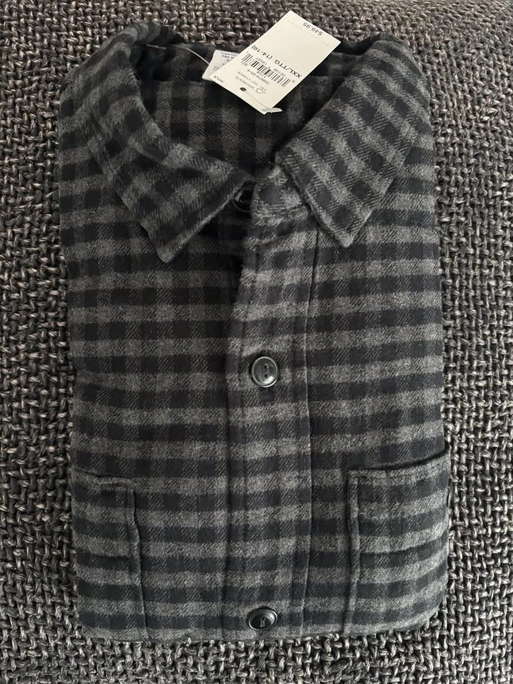 GAP Boy's Organic Cotton Flannel Shirt XXL | Grey Gingham NEW⚽️ - photo 2