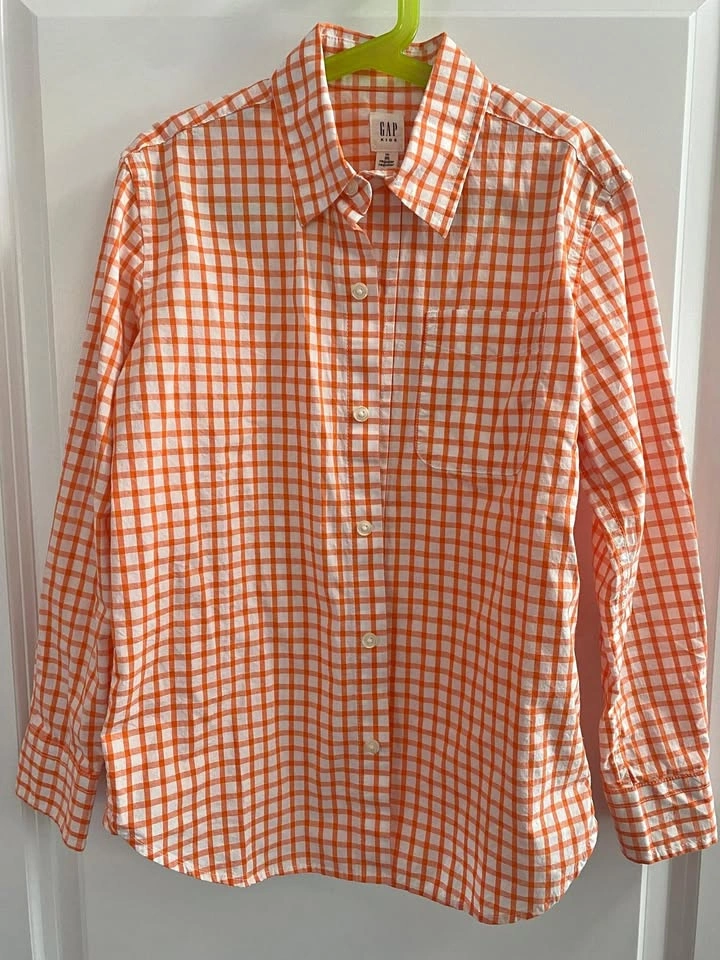 GAP Kids Orange Plaid Shirt ~ Size M (8)⚽️