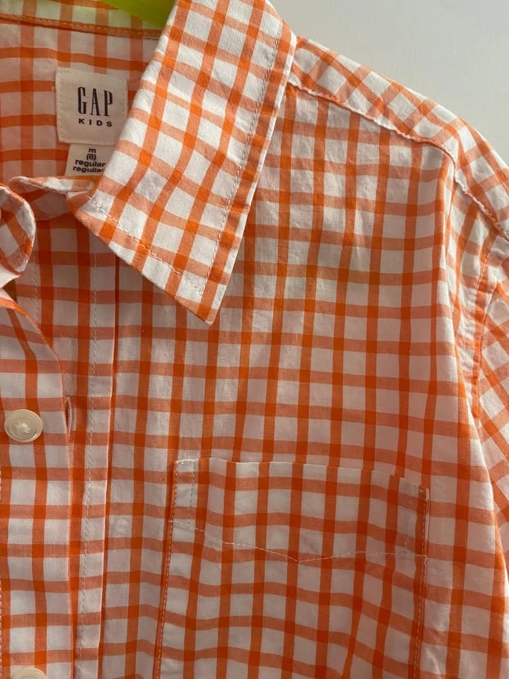 GAP Kids Orange Plaid Shirt ~ Size M (8)⚽️ - photo 2