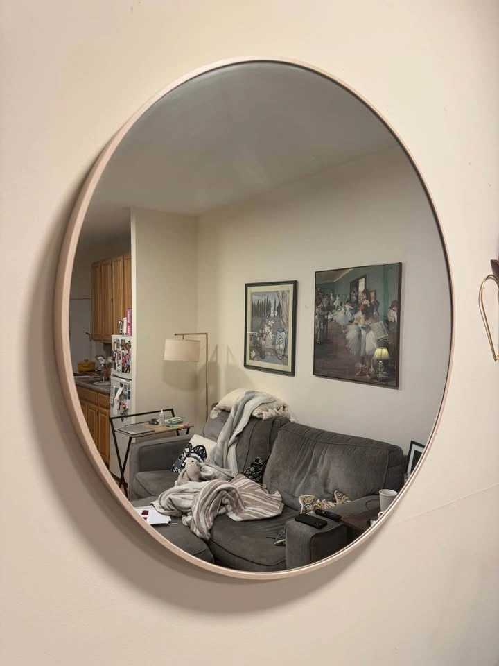 30” Circle Wall Mirror with light wood frame - photo 2