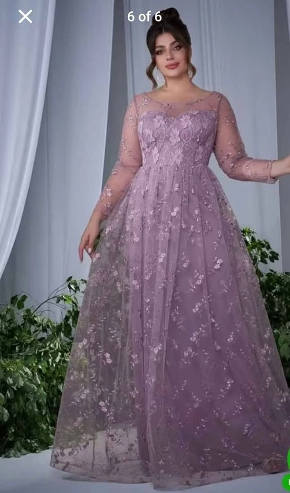 Lavendar Fully Embroidered Lace Dress - Plus Size - photo 2