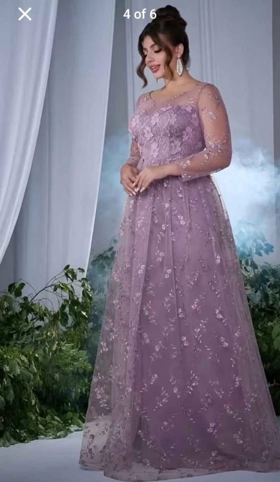 Lavendar Fully Embroidered Lace Dress - Plus Size - photo 4