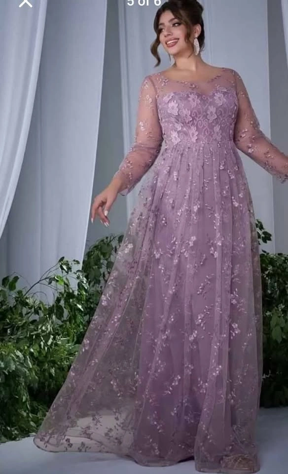 Lavendar Fully Embroidered Lace Dress - Plus Size - photo 5