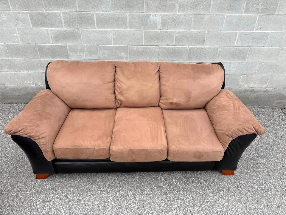 Beige and Brown 3 Seater Sofa - Free Delivery