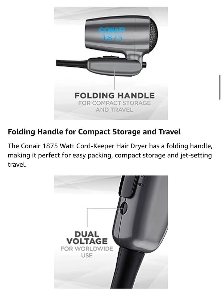 ⚽️NEW Conair Hair Dryer – Dual Voltage, Travel-Ready, folding - photo 3