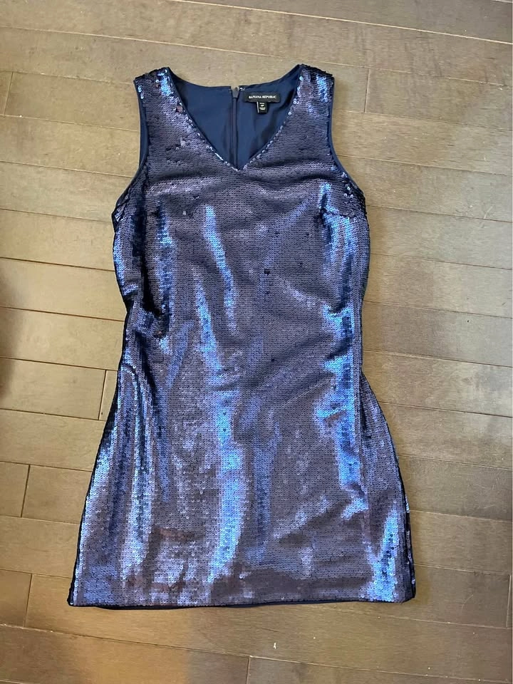Banana Republic navy and black sequin dress