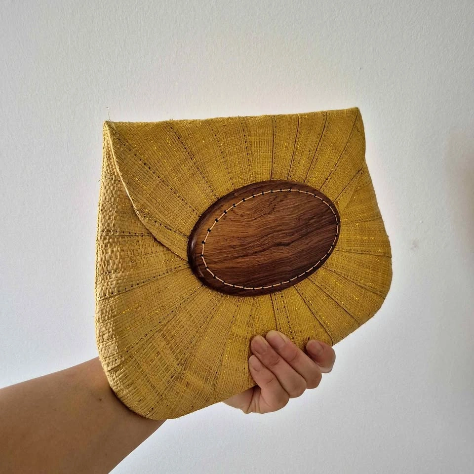 Yellow Woven Straw Clutch Purse
