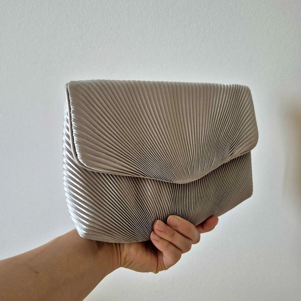 Silver Fabric Clutch Purse with Shoulder Strap