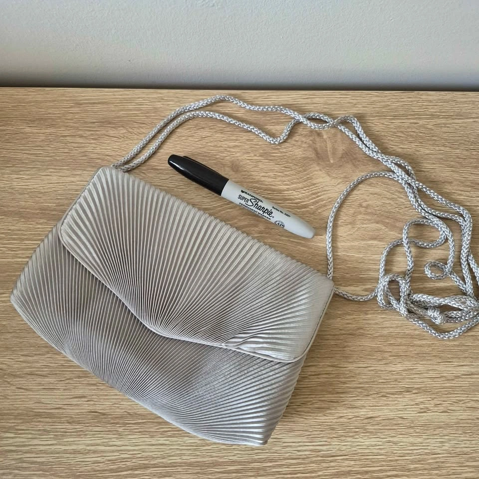 Silver Fabric Clutch Purse with Shoulder Strap - photo 3