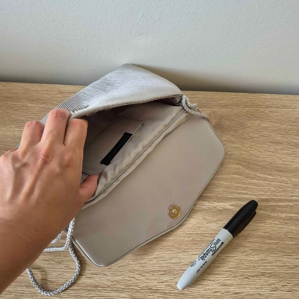 Silver Fabric Clutch Purse with Shoulder Strap - photo 4