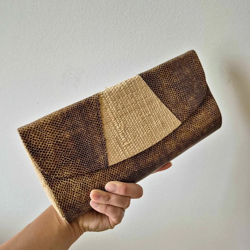Woven Straw and Pleather Clutch Purse