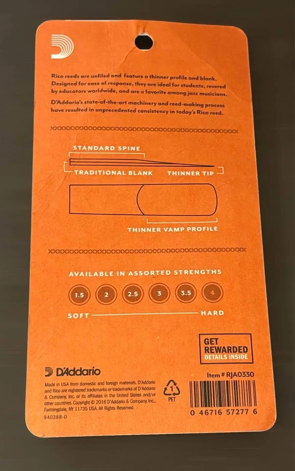 Rico by D'Addario Alto Saxophone Reeds, Strength 3.0, 3-Pack - photo 2