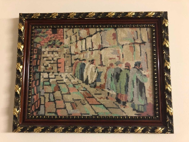 Hanging needle point pictures with frame