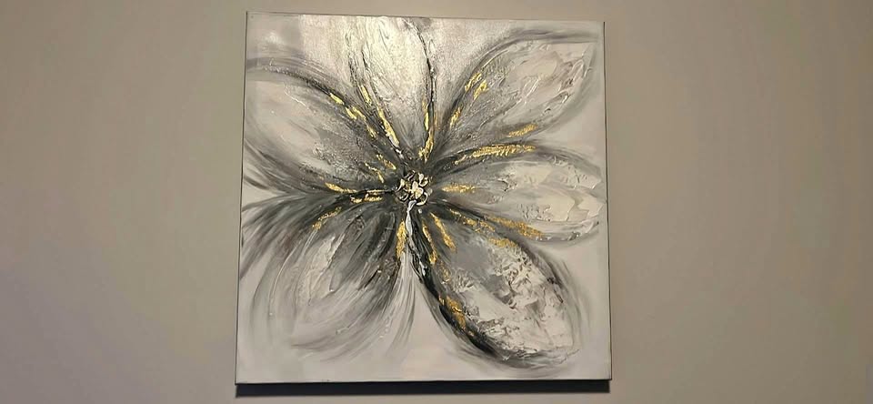 Floral grey gold white painting