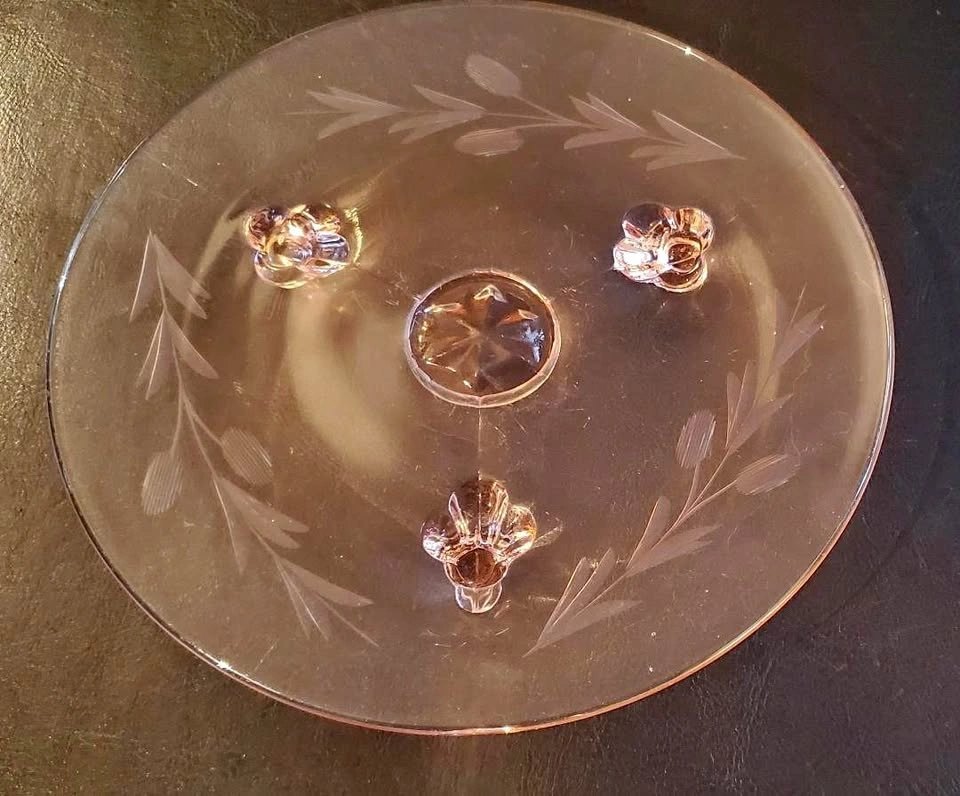 Vintage Pink Depression Glass Cake Stand
