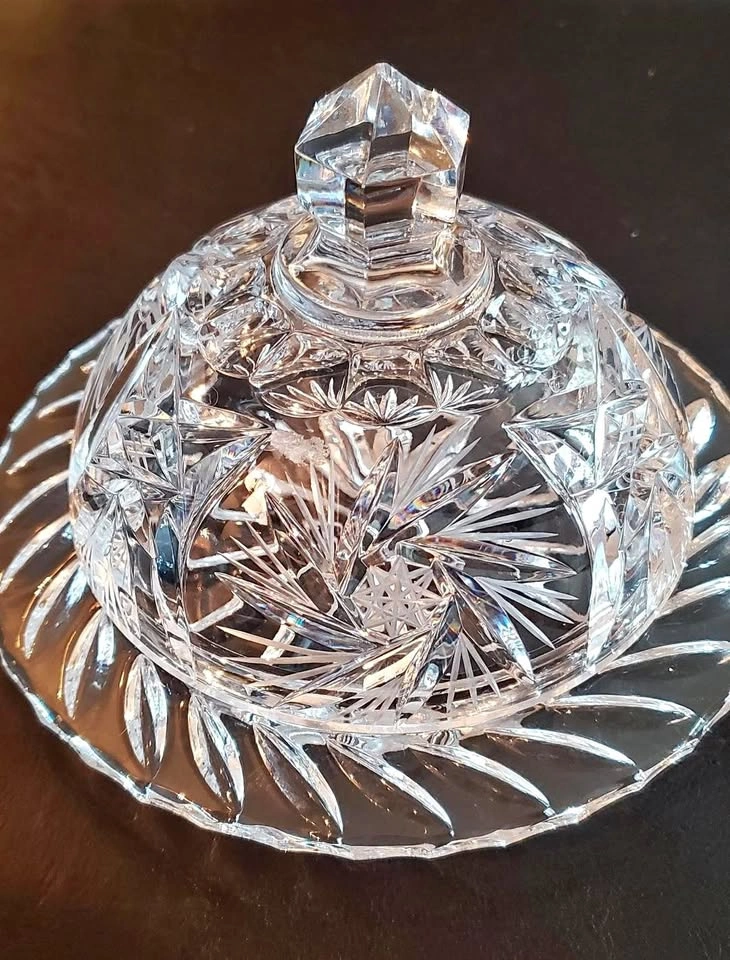 Vintage Cut Glass Butter Dish