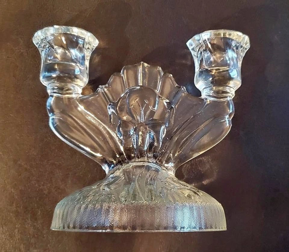 Vintage Double Depression Glass Candelabra