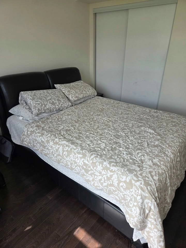 Black Faux Leather Queen Bed Frame - photo 2