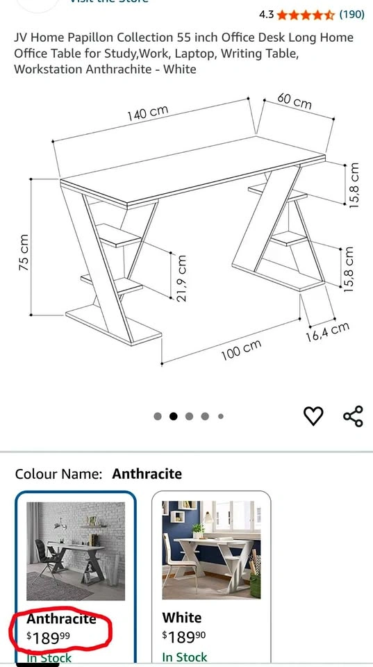 JV Home Papillon Collection Office Desk