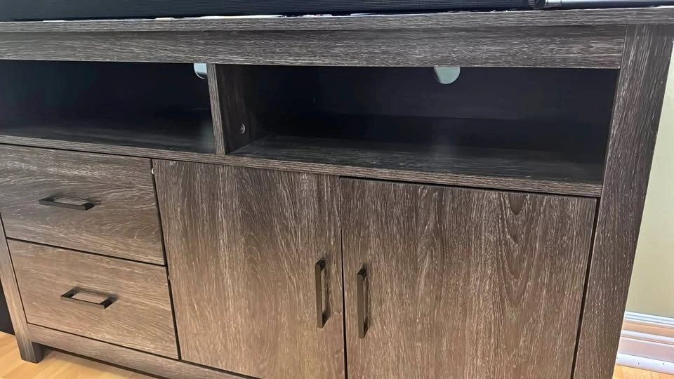 Dark Grey Wood Grain TV Stand Media Console