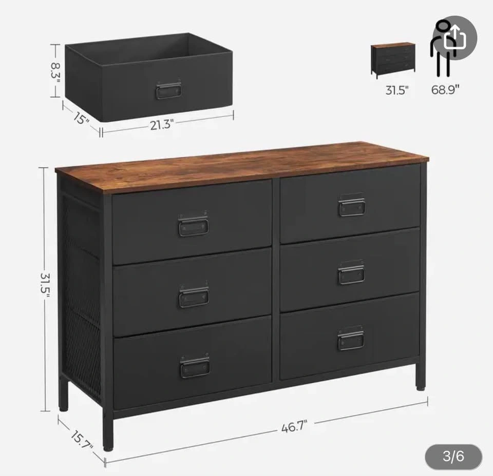 6-Drawer Fabric Dresser with Wood Top - photo 5