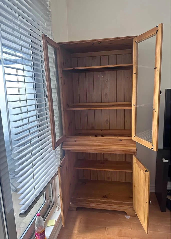 Wooden shelf with glass door